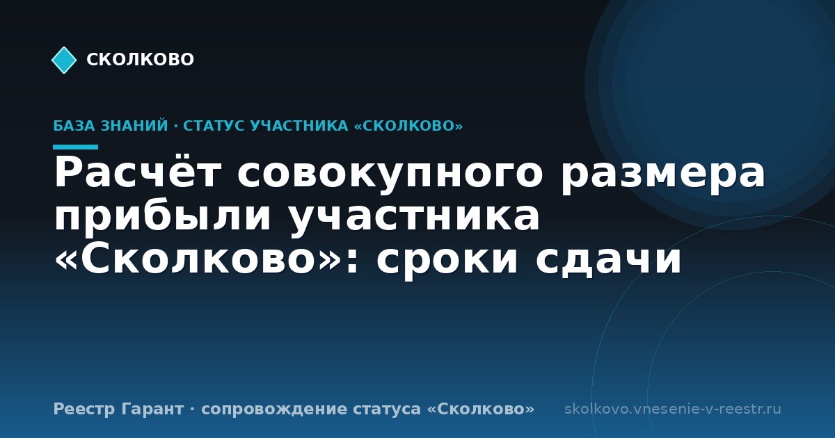 Расчёт совокупного размера прибыли участника «Сколково»: сроки сдачи