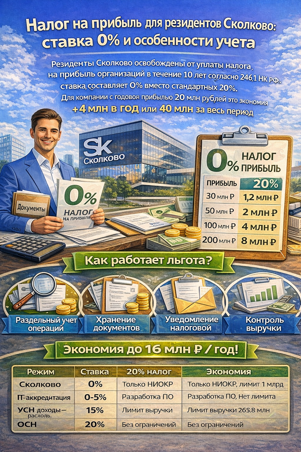 Налог на прибыль участников «Сколково» 2026: реальные лимиты и ставка 0%